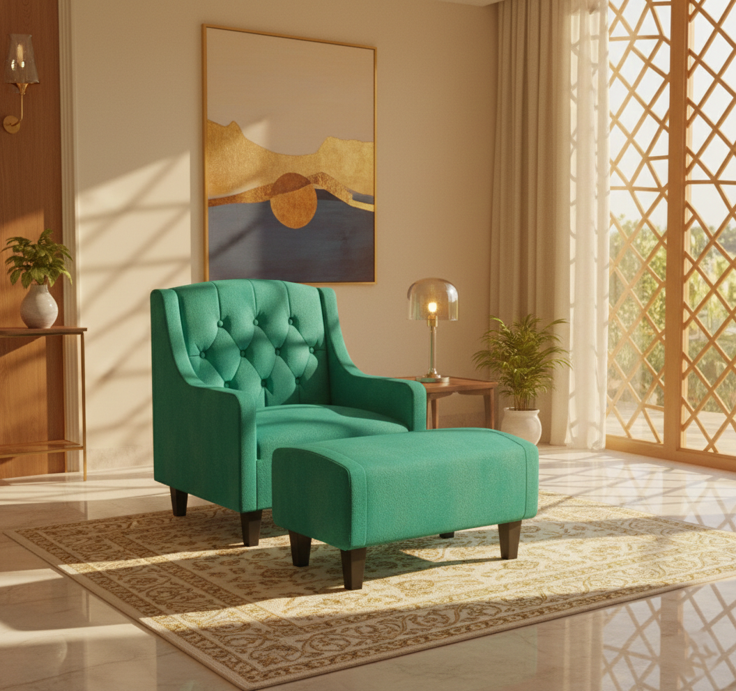 Elbrus Arm Chair with Ottoman - Seafoam Green