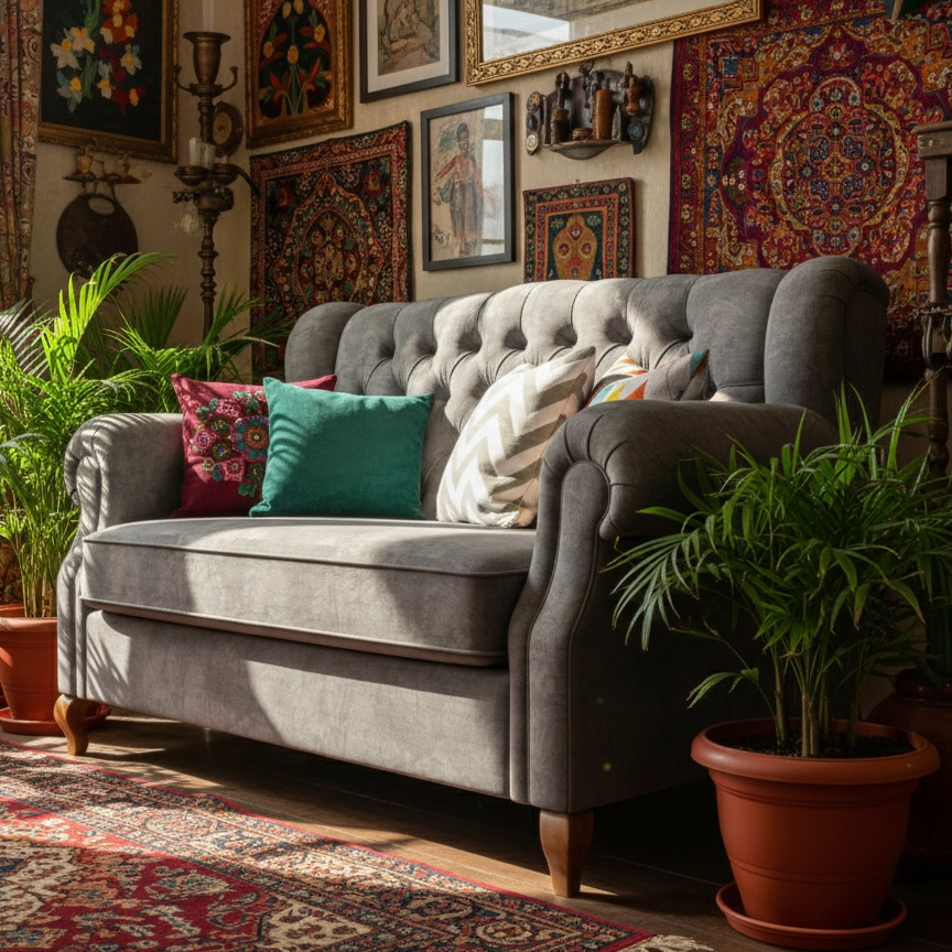 Classic Scroll Arm Sofa-Grey