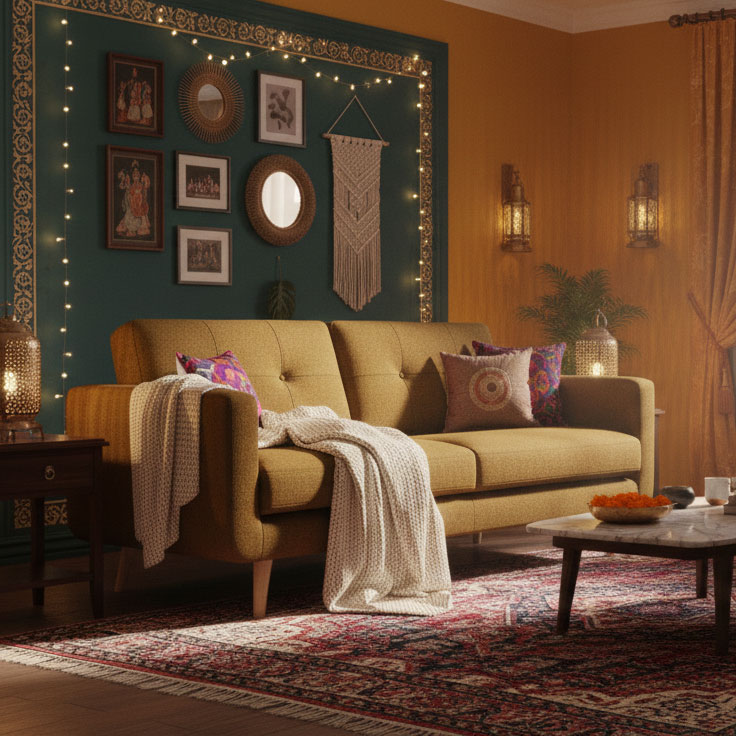 U sofa - Camel Brown